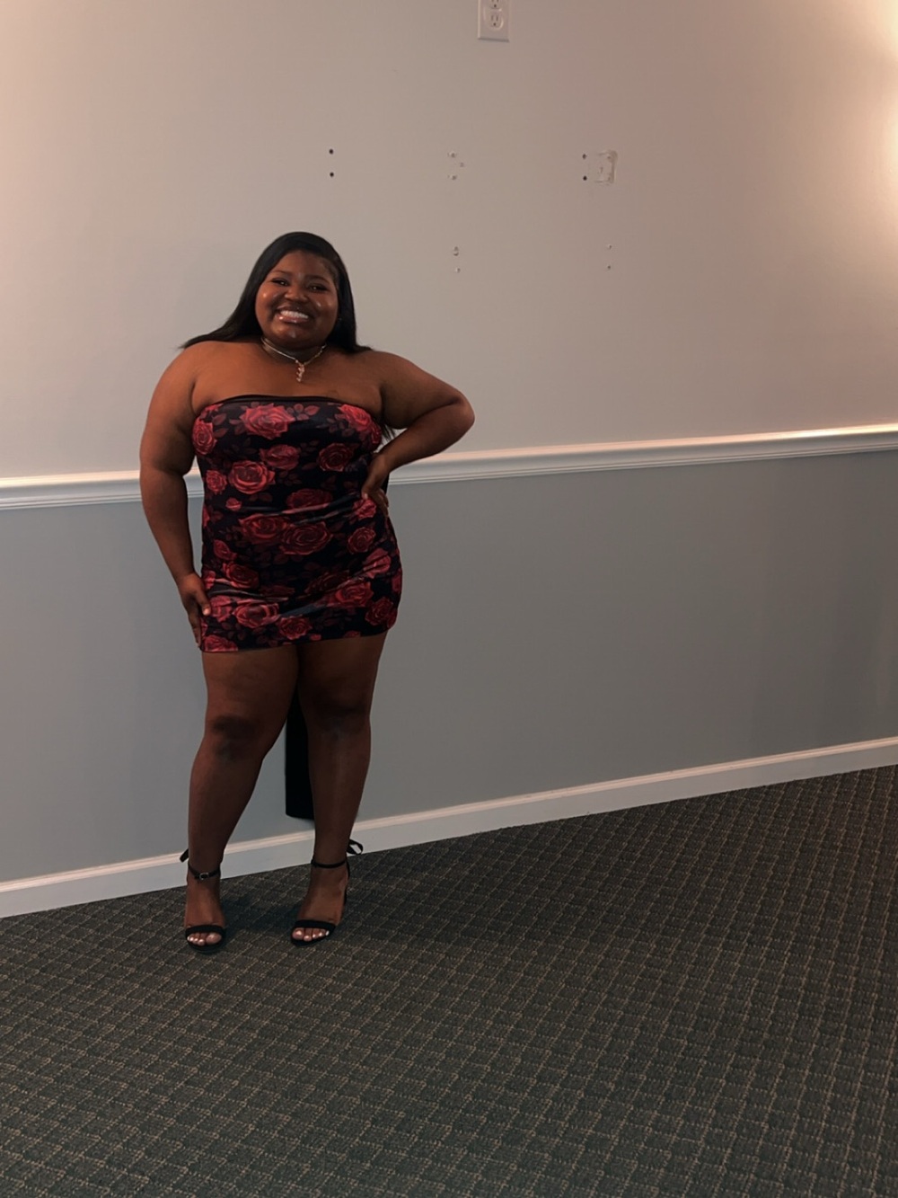Strapless Rose-Print Mini Dress - Black & Red